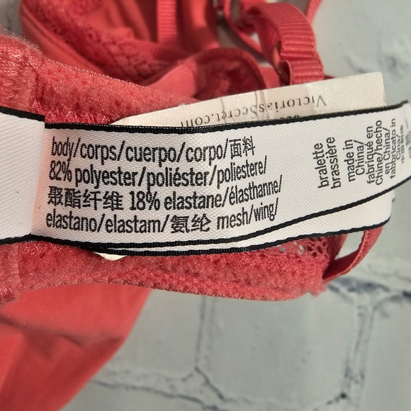 NEW Victorias Secret Coral Pink Lace Unlined Bralette Front Tie Detail Size M - Picture 10 of 10